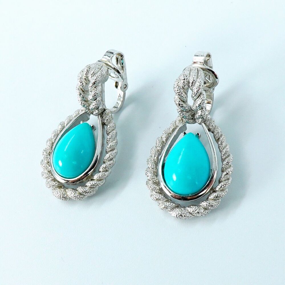 Vintage Avon Susan Caplan Blue Teardrop Earrings Silver Tone Old Money